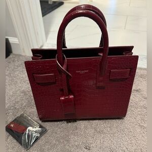 YSL Saint Laurent sac de jour nano croc red maroon crossbody top handle bag